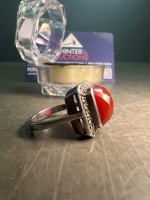 Art Deco Sterling Silver Ring - Orange Carnelian Square Stone - 2