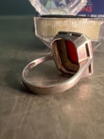 Art Deco Sterling Silver Ring - Orange Carnelian Square Stone - 3