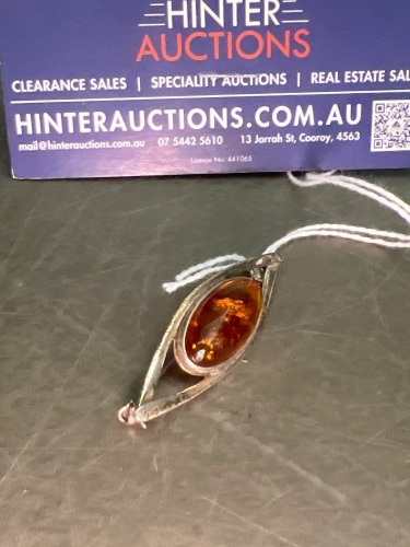 Sterling Silver Brooch with Natural Amber