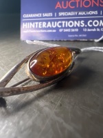 Sterling Silver Brooch with Natural Amber - 2