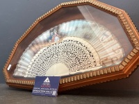 Antique French Silk Hand Painted Fan in Wooden Frame - 3