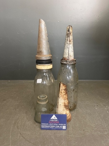 2 x Motor Oil Bottle, One Plastic Ampol Pourer and One Tin - Incs Jar Property Angus and Co