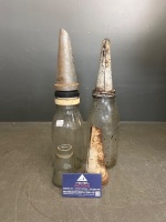 2 x Motor Oil Bottle, One Plastic Ampol Pourer and One Tin - Incs Jar Property Angus and Co