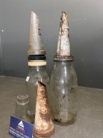 2 x Motor Oil Bottle, One Plastic Ampol Pourer and One Tin - Incs Jar Property Angus and Co - 2