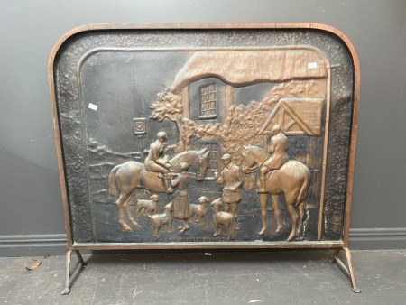 Antique Copper Fire Screen with Embossed Scene