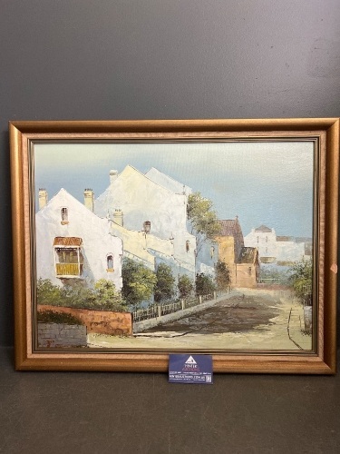 Framed Artwork Titled 'Terrace Houses'