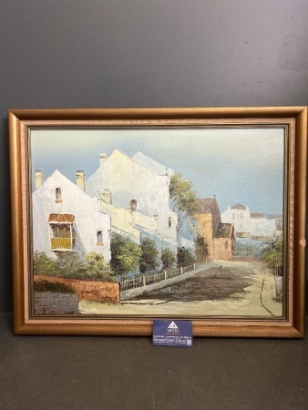 Framed Artwork Titled 'Terrace Houses'