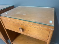 Pair of Glass Top Wooden Bedside Tables - 2