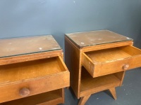 Pair of Glass Top Wooden Bedside Tables - 3
