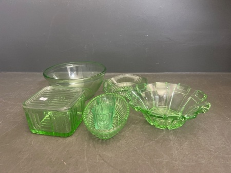 Assorted Green Glass Lot