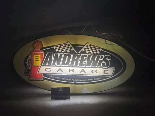 Andrew's Garage Oval Light-Up Sign