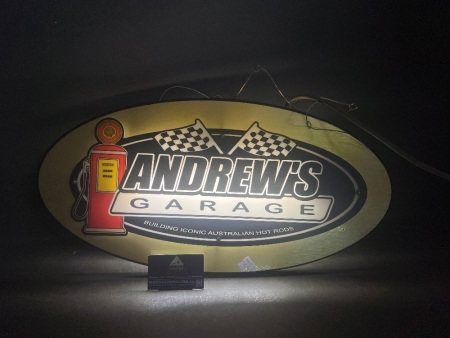 Andrew's Garage Oval Light-Up Sign