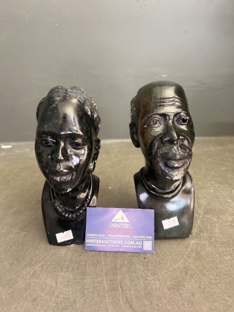 Vintage Carved African Stone Sculpture - Tribal Man and Woman