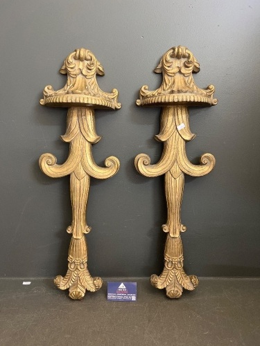 Pair of French Style Wall Sconces - Gilded Wood