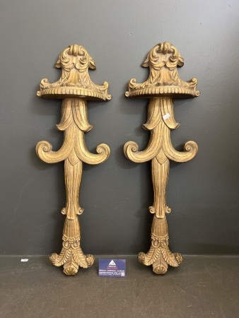 Pair of French Style Wall Sconces - Gilded Wood