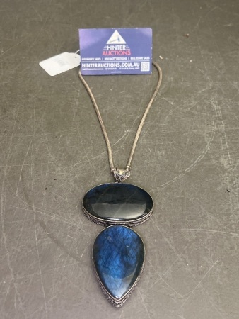Silver Chain and Large Possibly Black Onyx Pendant