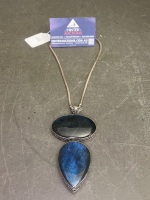 Silver Chain and Large Possibly Black Onyx Pendant