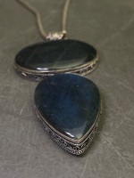 Silver Chain and Large Possibly Black Onyx Pendant - 2