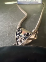 Silver Chain and Large Possibly Black Onyx Pendant - 3