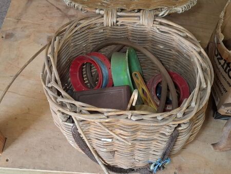 Vintage Fishing Creel with Fishing Equipment