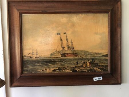 Vintage Framed Oil Painting of a Nautical Scene