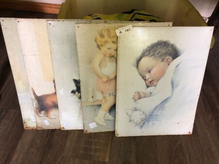 5 x Vintage Printed Tin Baby Pictures