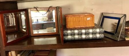 2 x Jewellery Boxes + 3 Part Bevelled Travel Mirror + Leadlight Frame