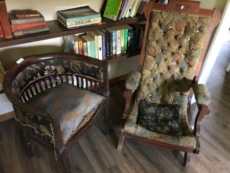 2 Antique Chairs, 1 Tub & 1 Sprung Rocker - For Restoration