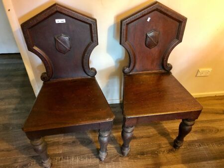 Pair of Carved Antique Red Cedar Chapel Chairs