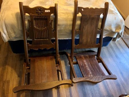 Pair of Antique Carved Folding Timber Chairs