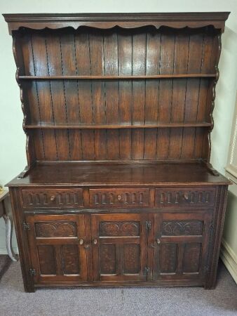 Mid-Century Oak Dresser with Plate Rack