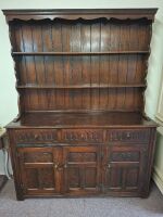 Mid-Century Oak Dresser with Plate Rack