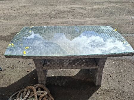 Outdoor Wicker Table with Glass Top