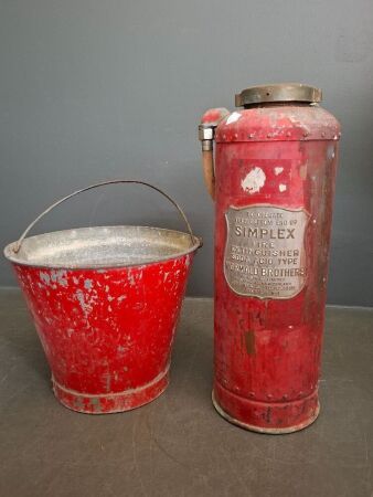 Vintage Fire Extinguisher and Matching Bucket