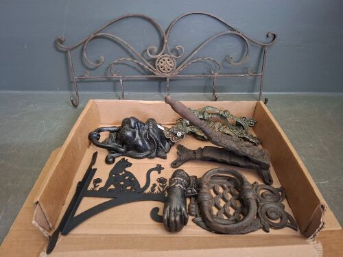 Lot of Cast Iron Pieces (4 Alloy) and Coat Hook Rack