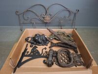 Lot of Cast Iron Pieces (4 Alloy) and Coat Hook Rack
