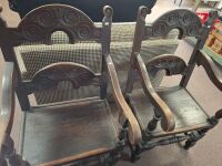 2 x Antique Victorian Era Carved Oak Revival Dining Armchairs - 2
