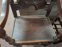 2 x Antique Victorian Era Carved Oak Revival Dining Armchairs - 4