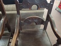 2 x Antique Victorian Era Carved Oak Revival Dining Armchairs - 5
