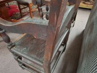 2 x Antique Victorian Era Carved Oak Revival Dining Armchairs - 6