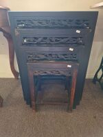 Set of 4 Graduating Chinese Nesting Tables with Marble Tops - 3