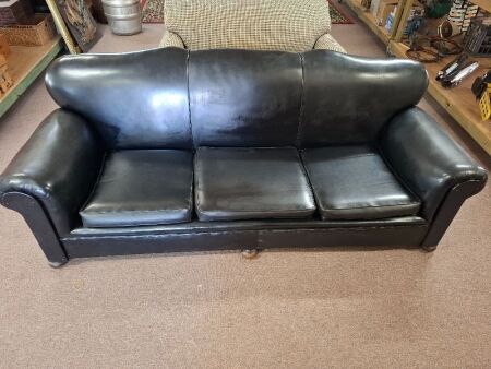 3 Seater Black Leather Lounge