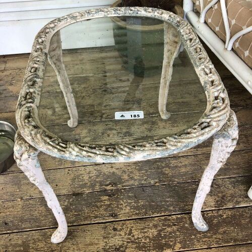 Small Vintage Cast Alloy Glazed Top Side Table