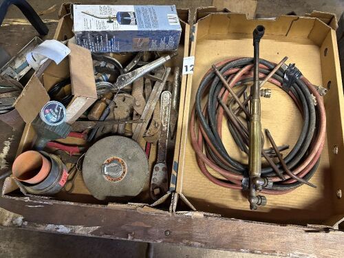 2 boxes containing assorted tools and oxy set