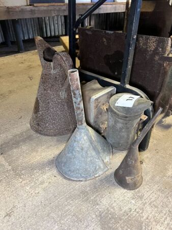 Bee smoker and vintage can, funnels etc