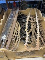 Box lot of chainsaw chains and bars