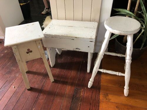 3 Assorted Shabby Timber Stools