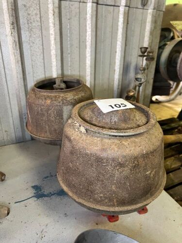 2x butter churns - Sunrise and Malleys - one missing lid