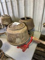 2x butter churns - Sunrise and Malleys - one missing lid - 2