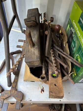 Box of assorted vintage tools